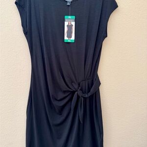 Nicole Miller Black Cap-Sleeve Knot-Waist Dress